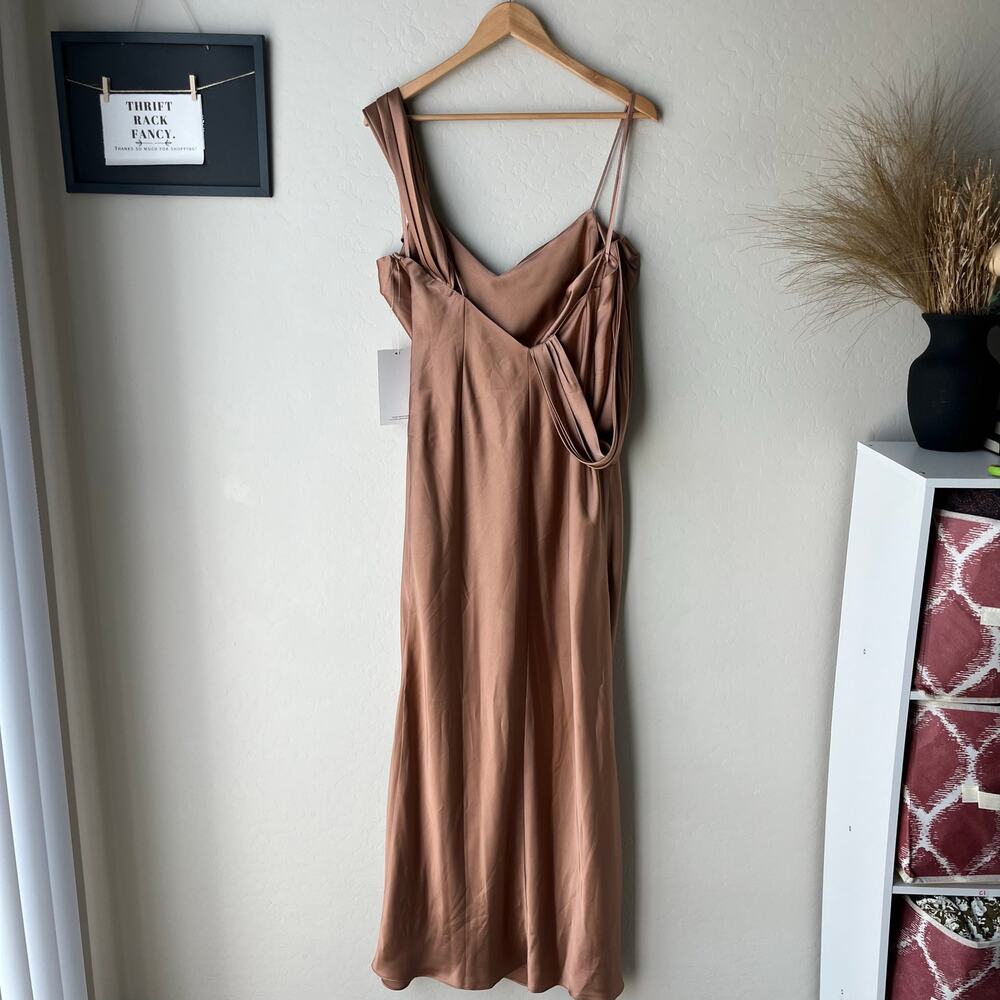NEW Fame and Partners Dress Francois Bronze Satin Draped Maxi Gown Size 14 - Picture 8 of 10
